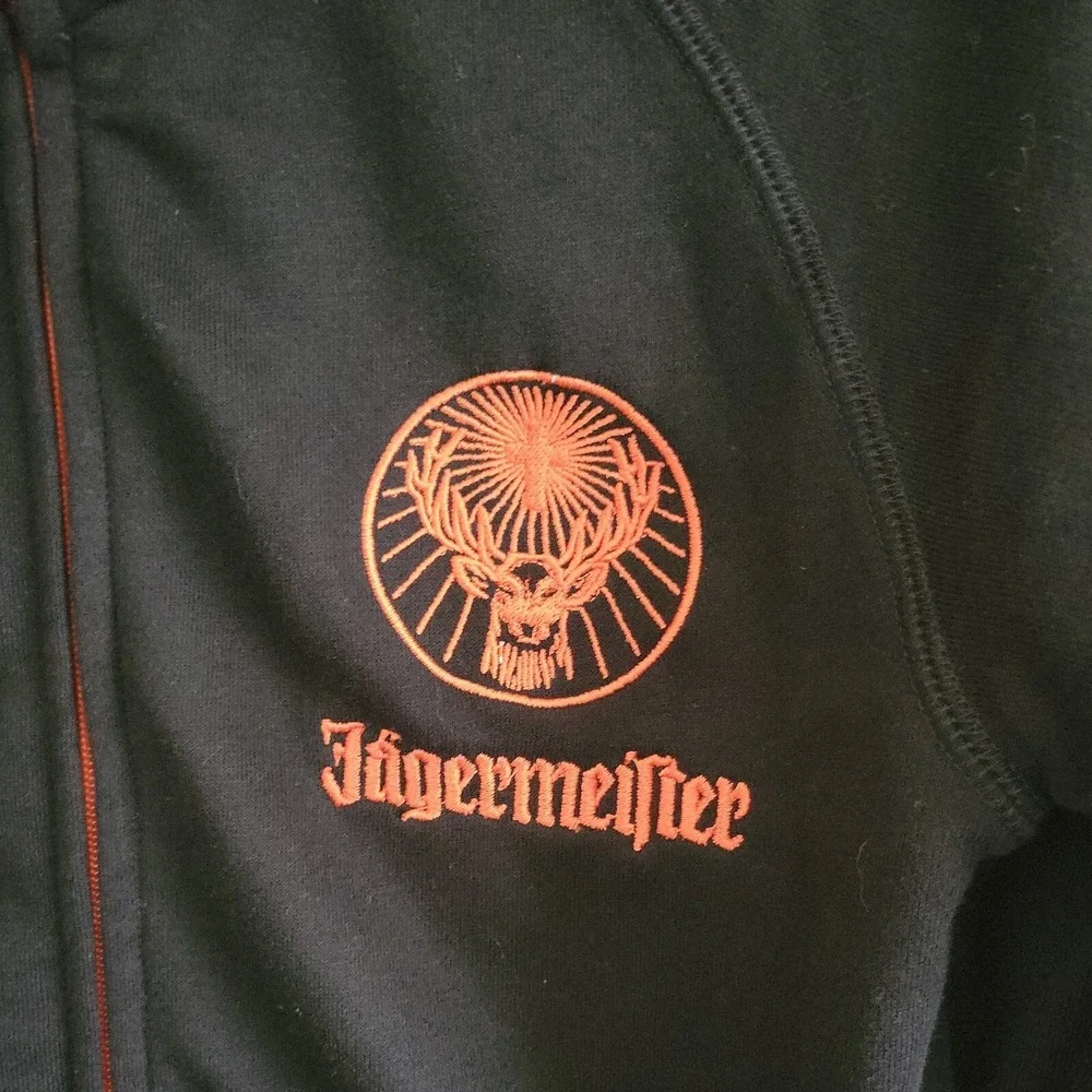 Jagermeister Womens Black Zip Up Logo Sweatshirt German Liquor Sz S Hipster Y2K